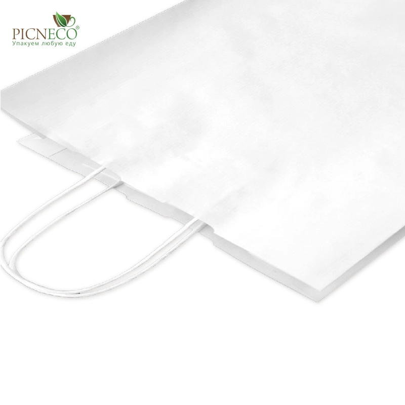 товар Бумажный крафт пакет с кручеными ручками, белый, 350*150*450 мм BPK035